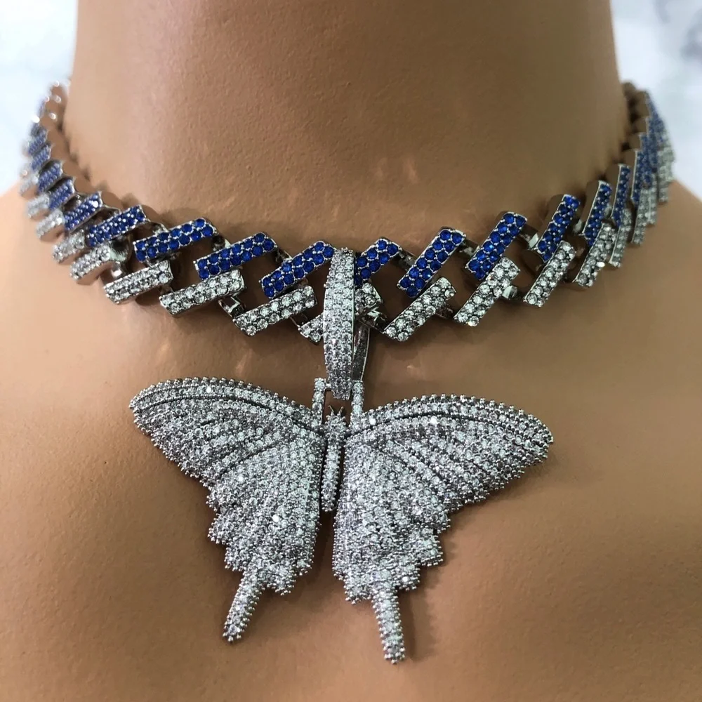 Blue butterfly Cuban chain ,miami Cuban necklace